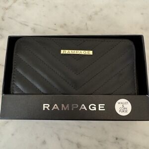 Women's Rampage Box Set Black Quilted Wallet Zip Around And Credit Card ID Case